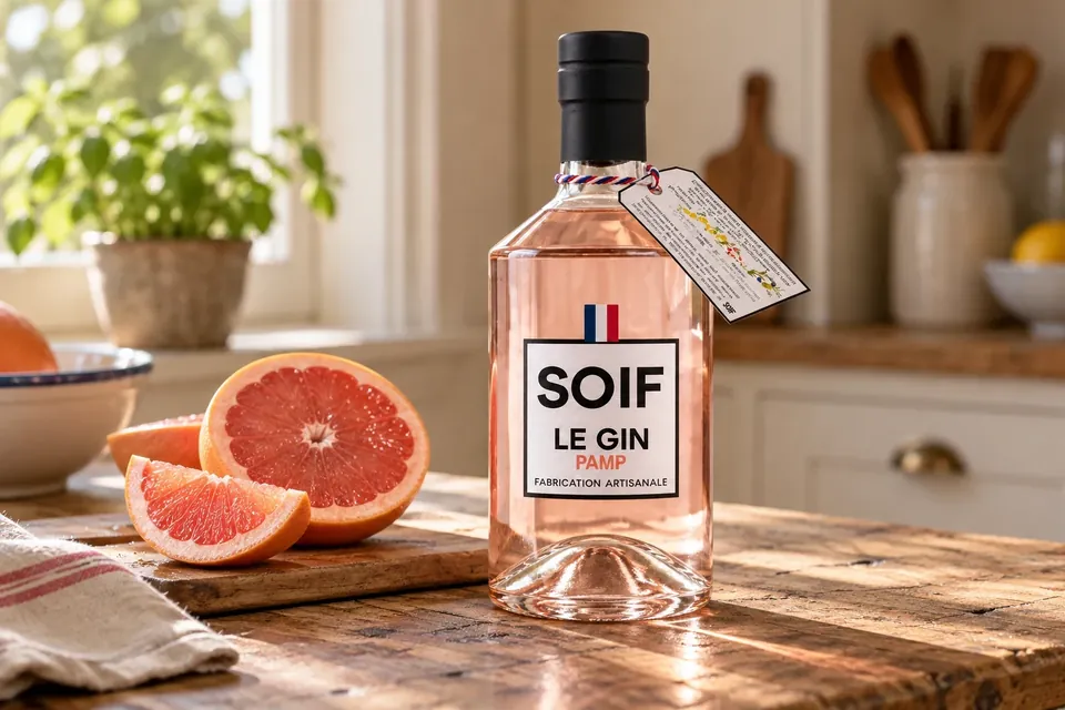 SOIF PAMP sur une table avec du pamplemousse